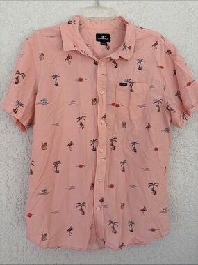 O'Neill Pink Short-Sleeve Tropical Print Button-Down Shirt size L